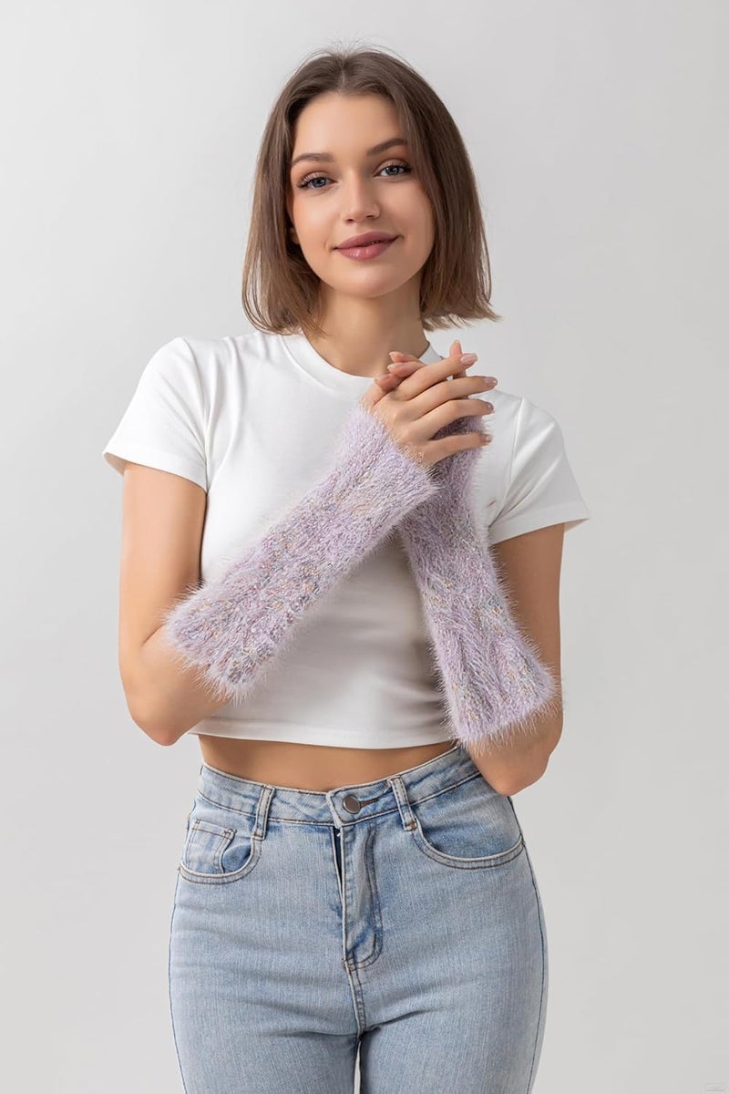 F Flammi Arm Warmers Women Kawaii Japanese Harajuku Y2k Arm Warmer for Girls Velvet Fingerless Gloves Knitted Arm Sleeve - Image 2